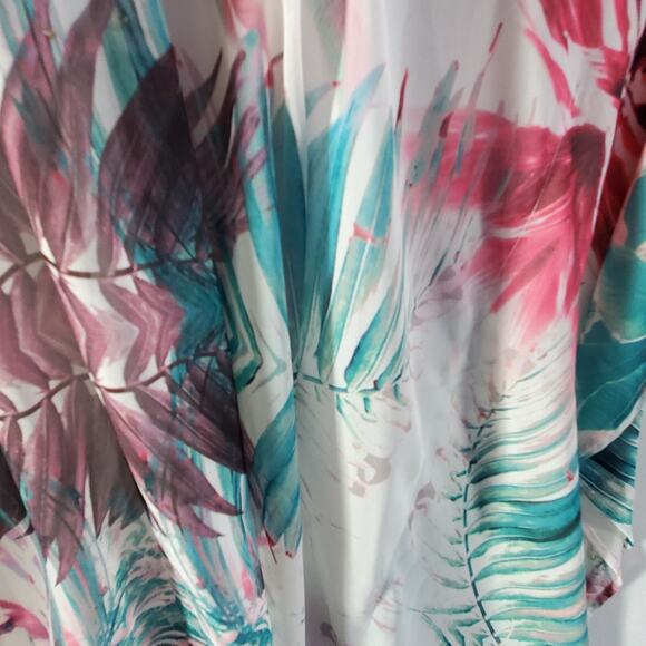 Jennifer Lopez Sheer Batwing Caftan Dress L/XL Slip Lined Tropical Boho Coverup - Picture 8 of 15